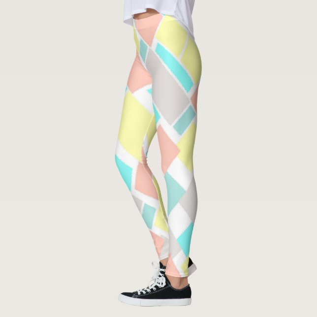 Funky Abstrakt Art Pastel Turcos Gult Leggings (Vänster)