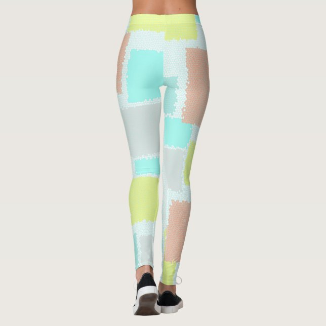 Funky Abstrakt Art Pastel Turcos Gult Leggings (Baksida)