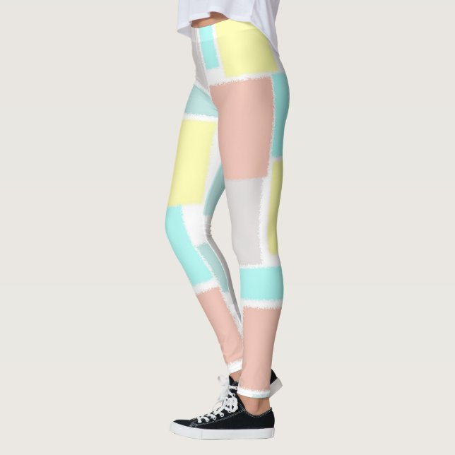 Funky Abstrakt Art Pastel Turcos Gult Leggings (Vänster)