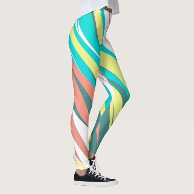 Funky Abstrakt Art Pastel Turcos White Leggings (Höger)