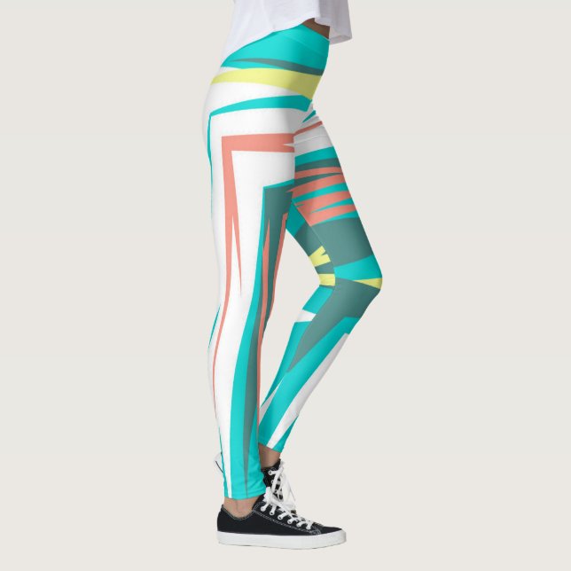 Funky Abstrakt Art Pastel Turcos White Leggings (Höger)