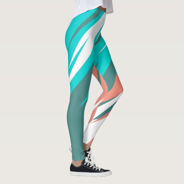 Funky Abstrakt Art Pastel Turcos White Leggings (Höger)