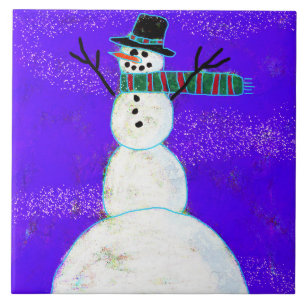 Funky Abstrakt Art Snögubbe Kakelplatta