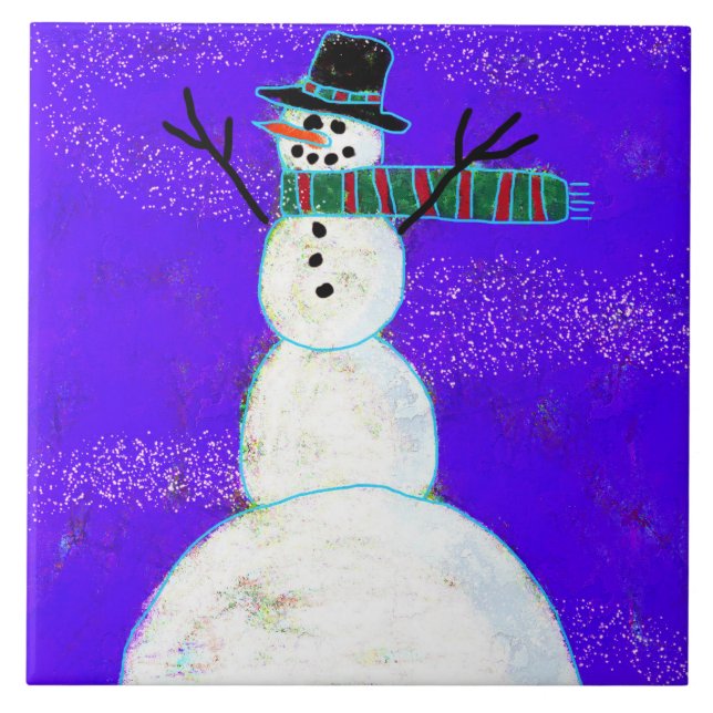 Funky Abstrakt Art Snögubbe Kakelplatta (Framsidan)