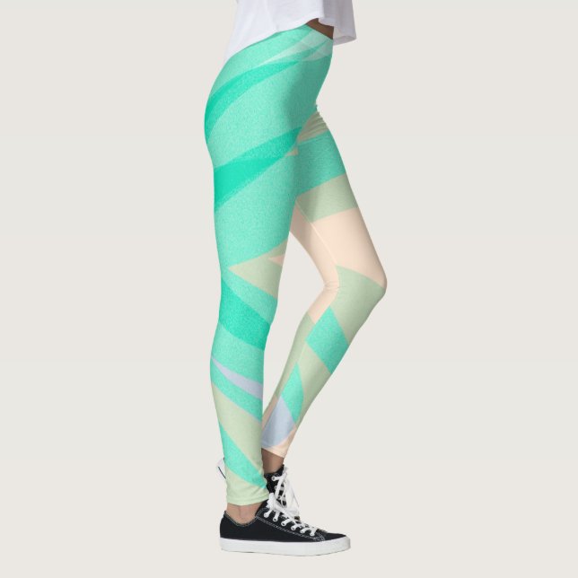 Funky Abstrakt Art Turkos Rosa Pastel Themme Leggings (Höger)