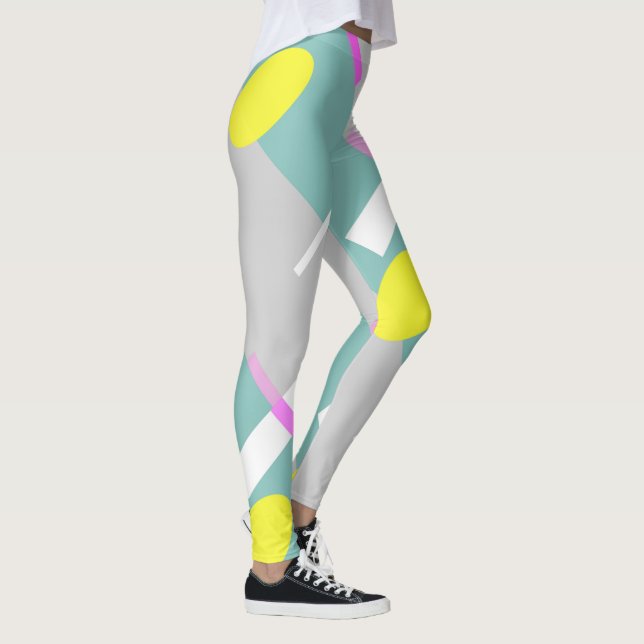 Funky Abstrakt Art Turkos Rosa Pastel Themme Leggings (Höger)