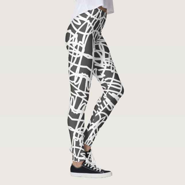 Funky Abstrakt Art White Grått Leggings (Höger)