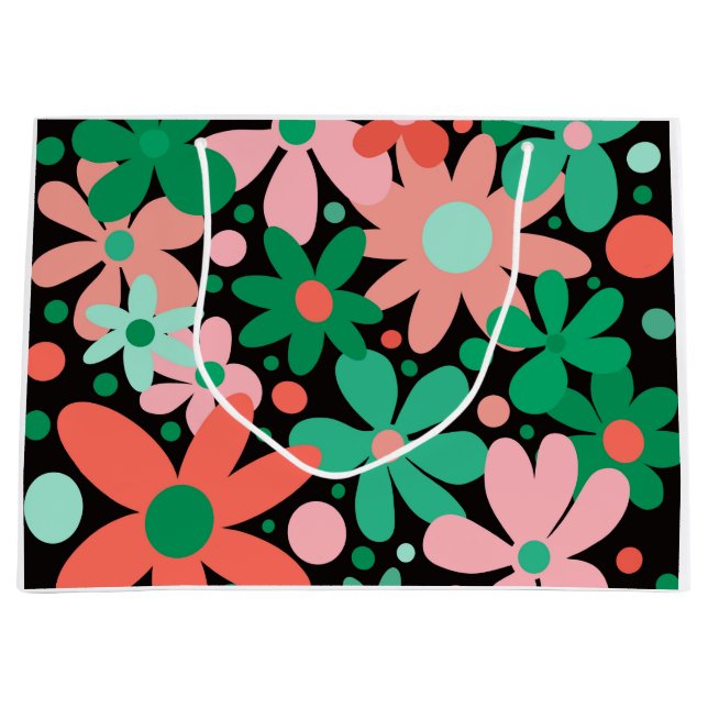 Funky, abstrakt blommor i grönt och rosa (Framsidan)