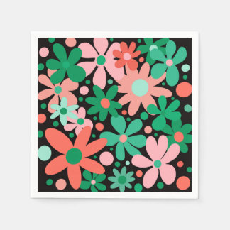 Funky, abstrakt blommor i grönt och rosa pappersservett