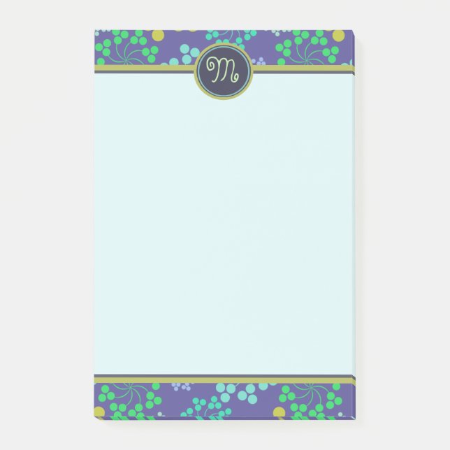 Funky Abstrakt Blue Blommönster Monogram Post-it Block (Framsida)
