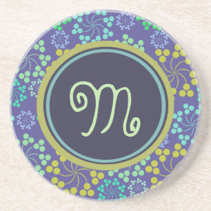 Funky Abstrakt Blue Blommönster Monogram Underlägg