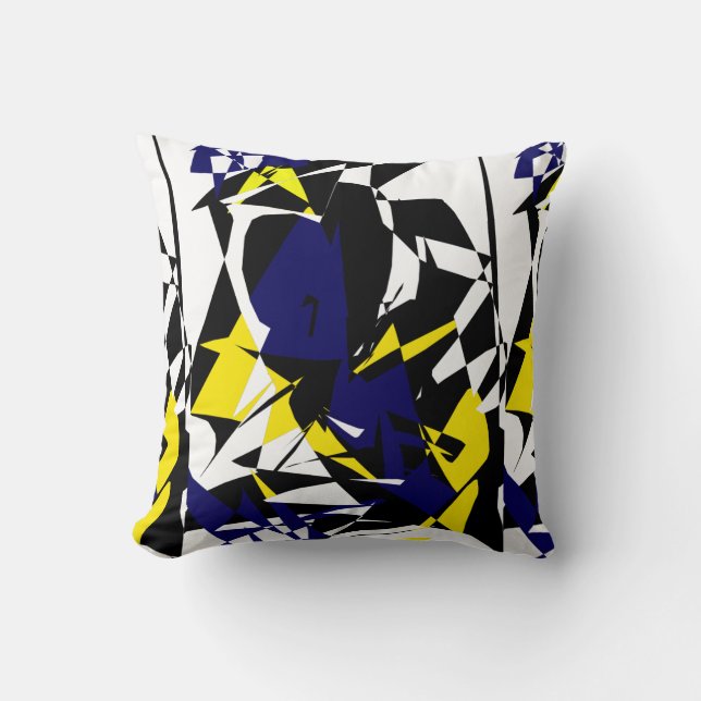Funky Abstrakt Blue Gult Mönster Pillow Cushion Kudde (Framsida)