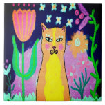 Funky Abstrakt Digital Cat Art Kakelplatta<br><div class="desc">Min funky-abstrakt-digitala kattmålning gör den här keramiska plattan till kattälskare!</div>