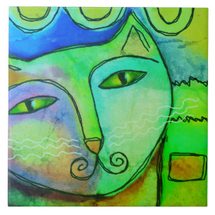 Funky Abstrakt Digital Cat-målning Kakelplatta