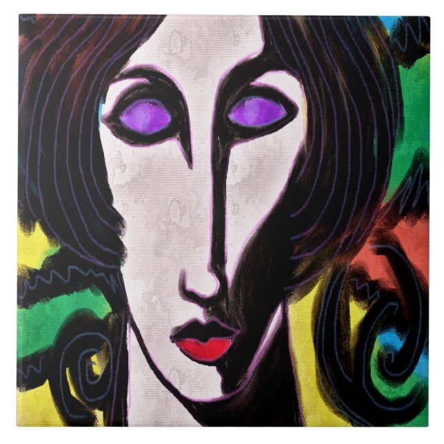 Funky Abstrakt Digital Painting of a Women Kakelplatta (Framsidan)