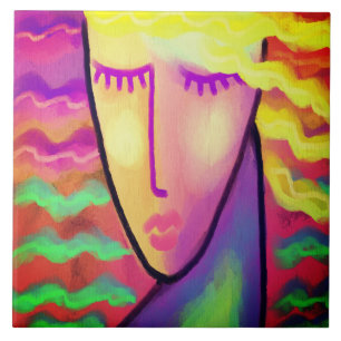 Funky Abstrakt Digital Painting of a Women Kakelplatta