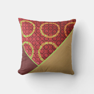 Funky Abstrakt Guld Lime Green Vin Red Circle Kudde