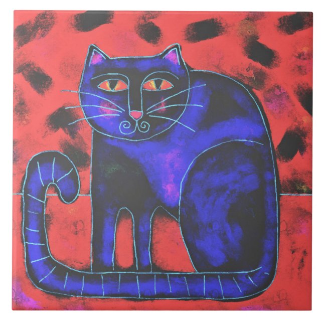 Funky Abstrakt Kattmålning Kakelplatta (Framsidan)