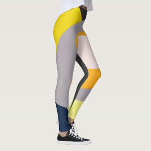 Funky Abstrakt Konst Ljus Pastell Kolgrå Gul Leggings