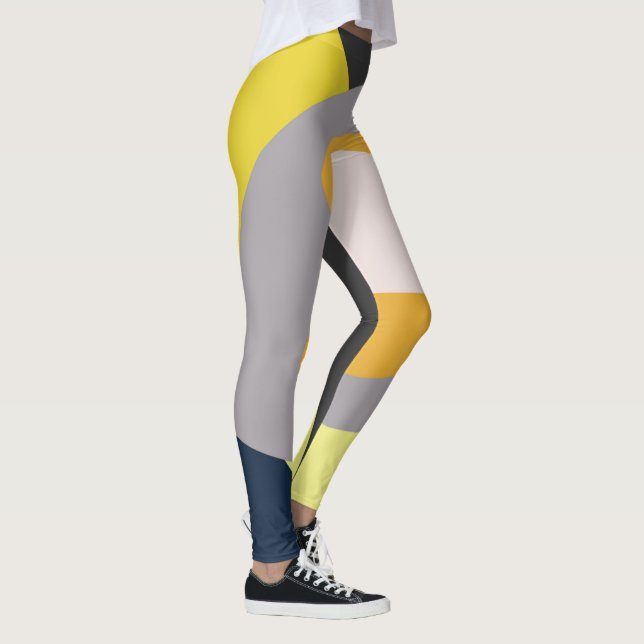Funky Abstrakt Konst Ljus Pastell Kolgrå Gul Leggings (Höger)
