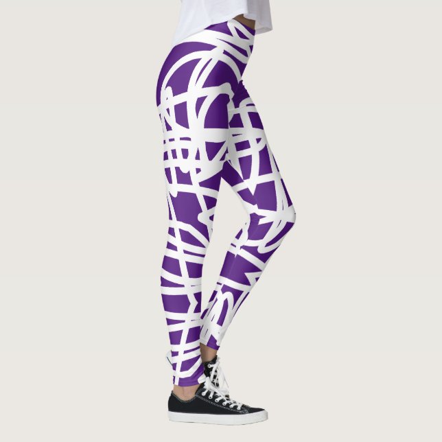 Funky abstrakt konst Vita lila Leggings (Höger)