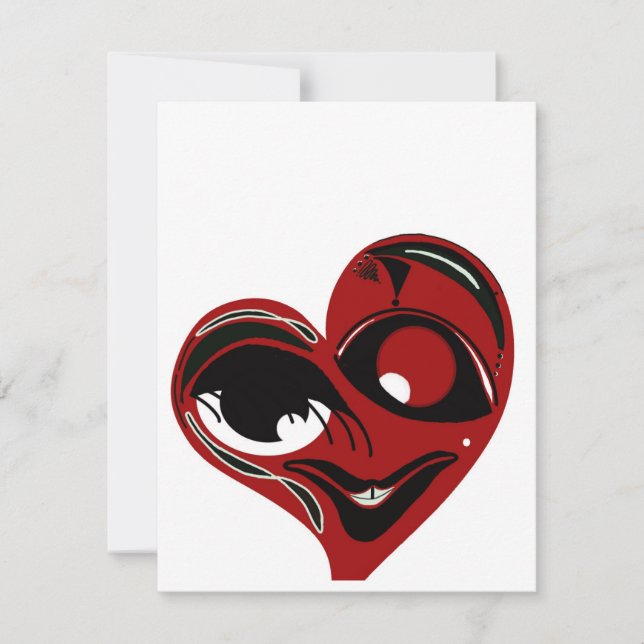 Funky, abstrakt rött hjärta kärlek valentine-kort anteckningskort (Framsida)