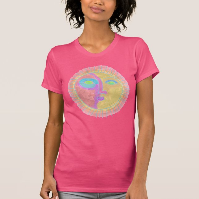 Funky Abstrakt Sol Ansikte Wearable Art T Shirt (Framsida)