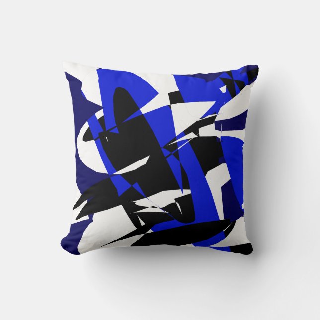 Funky Abstrakt Svart Blått Mönster Kudd Cushion Kudde (Framsida)