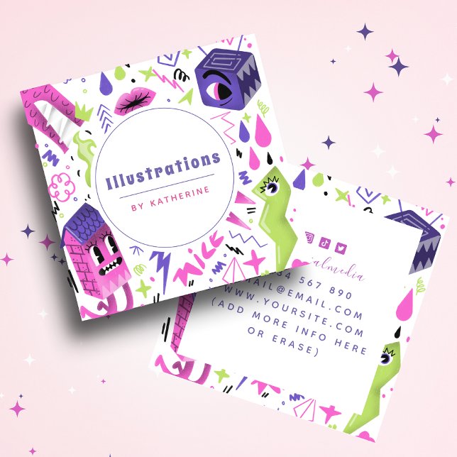 Funky Abstrakt Tecknad Illustration Graphics Desig Fyrkantigt Visitkort (Skapare uppladdad)