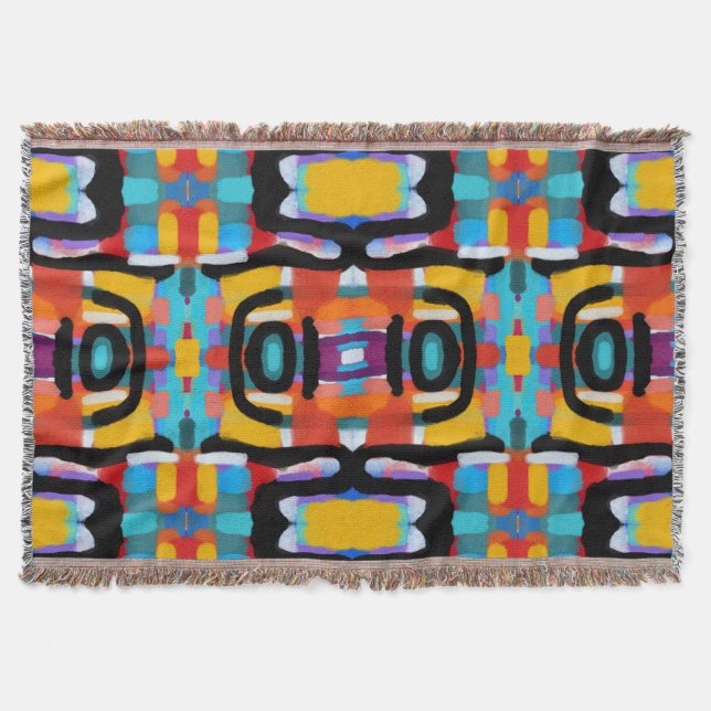 Funky Abstrakt Unika Färger Handmålad Look Filt (Framsidan)