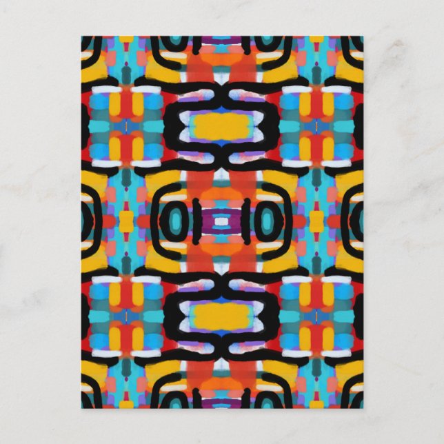 Funky Abstrakt Unika Färger Handmålad Look Vykort (Framsida)