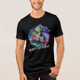 Funky Alien DJ - Färgglad Rymdmusik - Vit Text T Shirt
