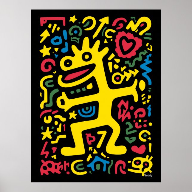Funky Alien Dragon Gult - Neon Pop Art Creator Poster (Framsidan)