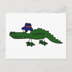 Funky Alligator Wearing Fishat Hat Tecknad Vykort