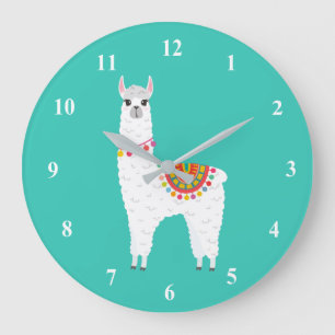 Funky Alpaca llama drama, söt djur Stor Klocka