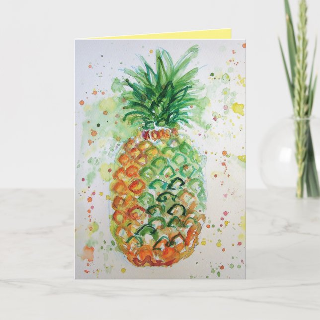 Funky Ananas vattenfärgkort för födelsedag Kort (Framsida)