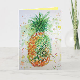 Funky Ananas vattenfärgkort för födelsedag Kort