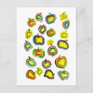 Funky äppelvattenfärg frukt design vykort