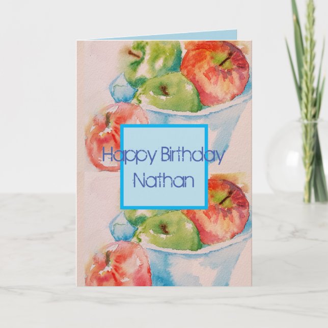 Funky Apple Watercolor Painting Birthday Card Kort (Framsida)