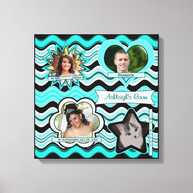 Funky Aqua, Black, White Photo Wall Hanging Canvastryck (Framsida)