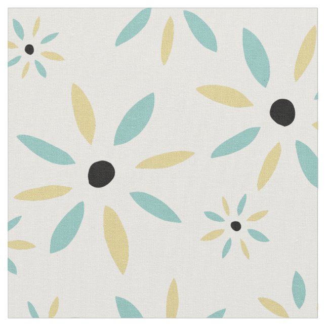 Funky Aqua Blue och Retro Flowers av Gulter Tyg (Närbild)