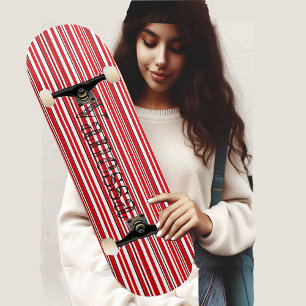 Funky Asymmetrisk Modern Livlig Röda Ränder Namn Mini Skateboard Bräda 18,5 Cm