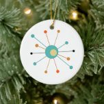 Funky atomenergiåldern Starburst Mid Century Moder Julgransprydnad Keramik<br><div class="desc">Denna fantastiska halvsekelgamla prydnad har en atomstarst i turkosblått,  två nyanser av orange,  gult och svart. Gör en påstående på din träd!</div>
