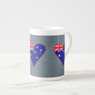 Funky Australien Hjärtflagga Röd Kant Grå Bakgrund Benporslin Mugg
