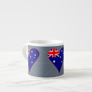 Funky Australien Hjärtflagga Röd Kant Grå Bakgrund Espressomugg