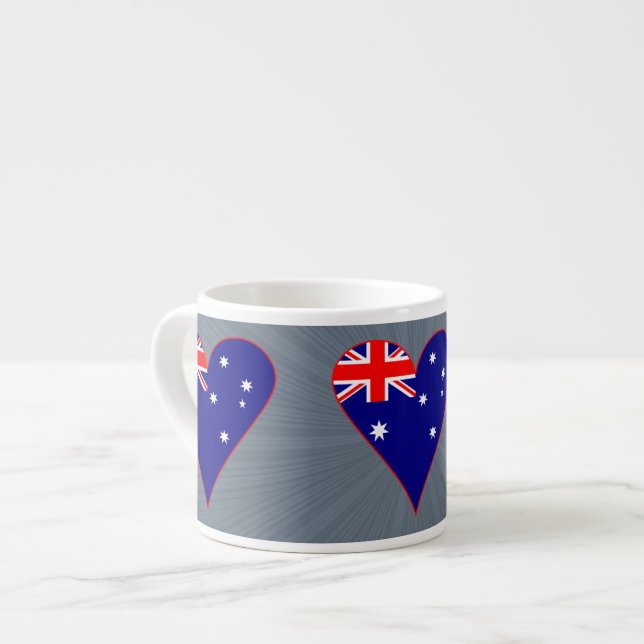 Funky Australien Hjärtflagga Röd Kant Grå Bakgrund Espressomugg (Framsida vänster)