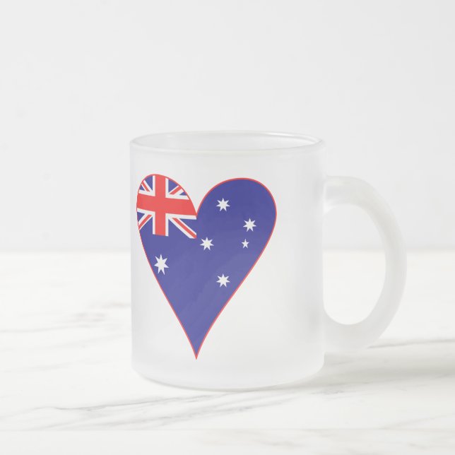 Funky australiensisk hjärtflagga röd kant frostad glasmugg (Höger)