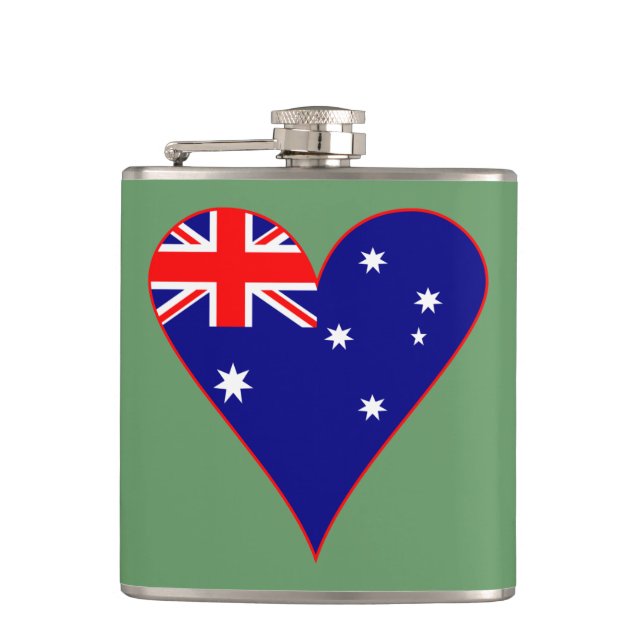 Funky australiensiska hjärtflagga grön bakgrund  fickplunta (Framsidan)