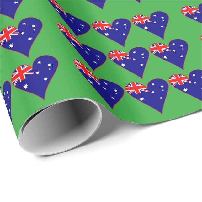 Funky australiensiska hjärtflagga grön bakgrund  presentpapper (Rullad Hörn)