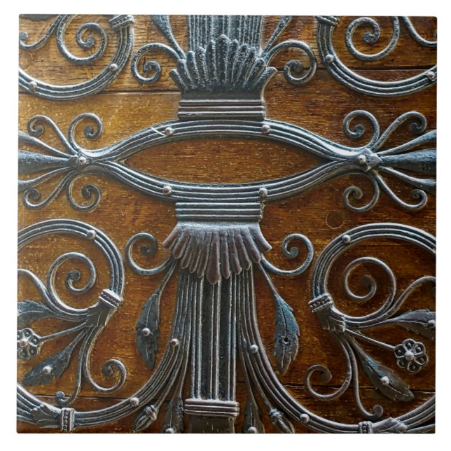 funky av brunträ från silver tittar dörr kakelplatta (Framsidan)